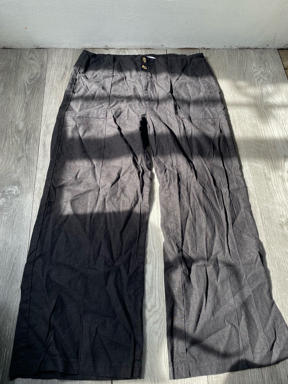Classic Black Wide-Leg Women's Pants with Button Waist